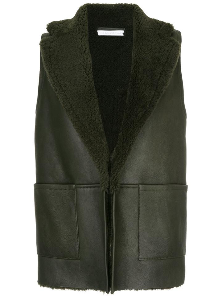 Inès & Maréchal Shearling Collar Gilet - Black