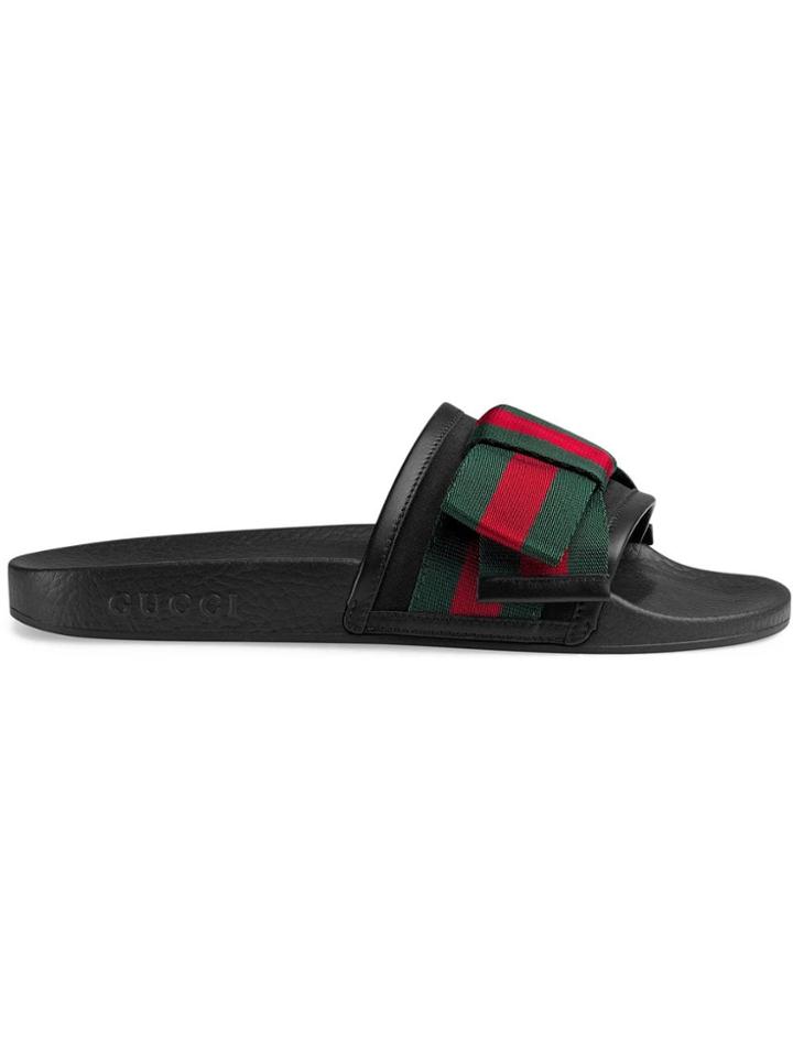 Gucci Satin Slide With Web Bow - Black