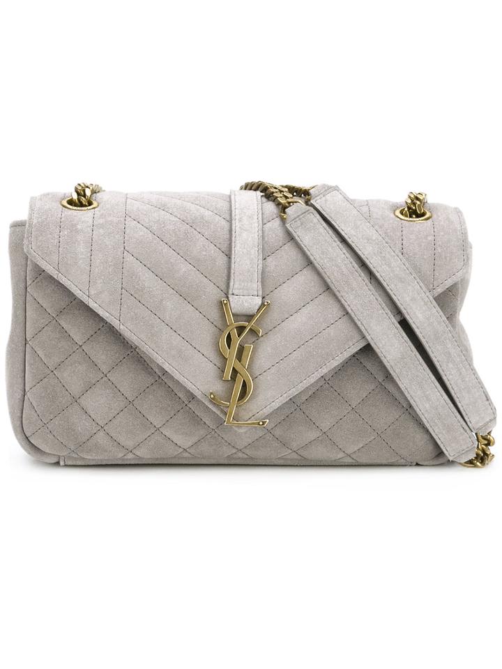 Saint Laurent Envelope Shoulder Bag, Women's, Grey, Suede/metal