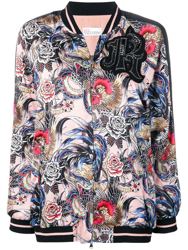 Red Valentino Tattoo Print Oversized Bomber Jacket - Pink