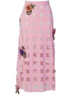 Christopher Kane Floral Embellished Grid Skirt - Pink & Purple