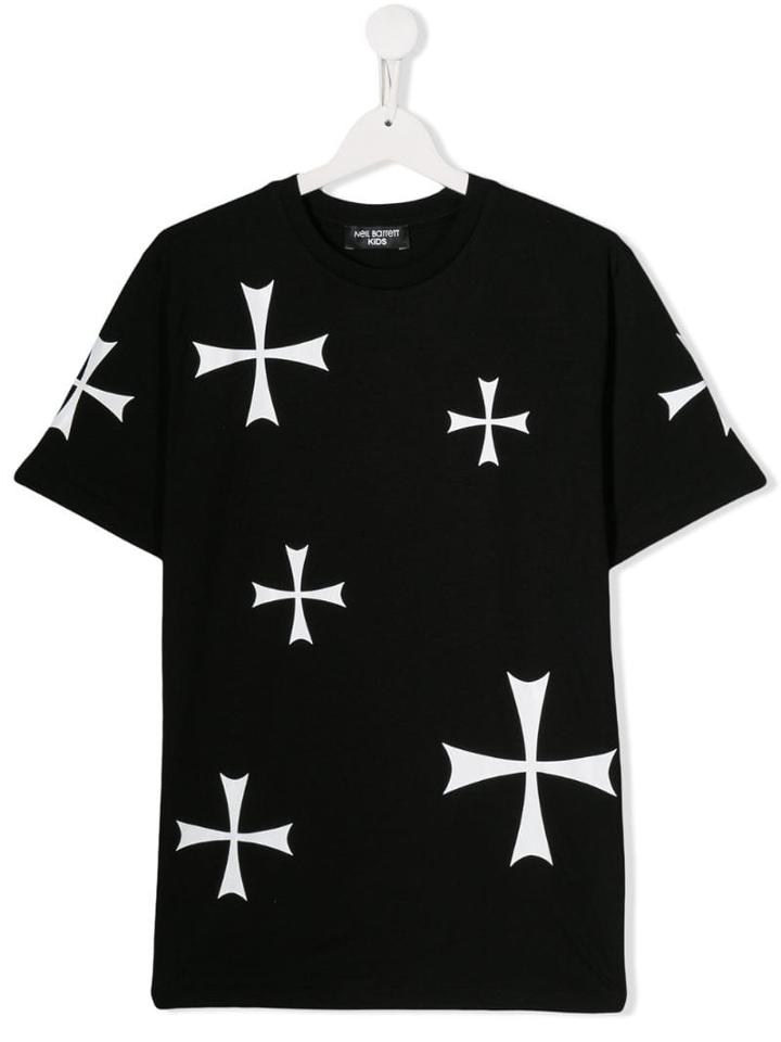 Neil Barrett Kids Teen Cross Print T-shirt - 110 Nero