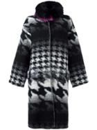Ava Adore Collar Detail Houndstooth Coat, Women's, Size: 38, Black, Mink Fur/acrylic/polyester/virgin Wool