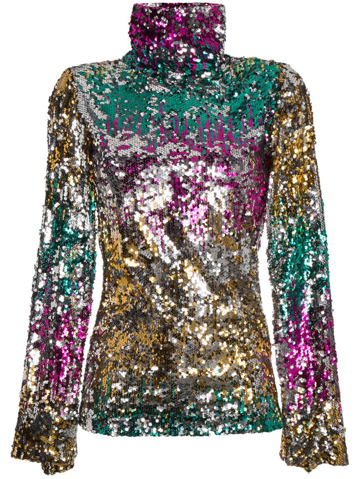Halpern Sequin Embellished High Neck Top - Multicolour