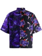 Prada Contrast Panel Bowling Shirt - Purple