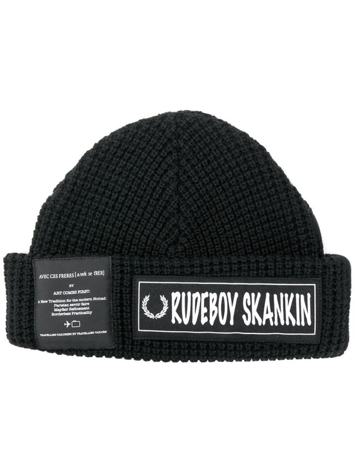 Fred Perry X Art Comes First Slogan Patch Beanie - Black