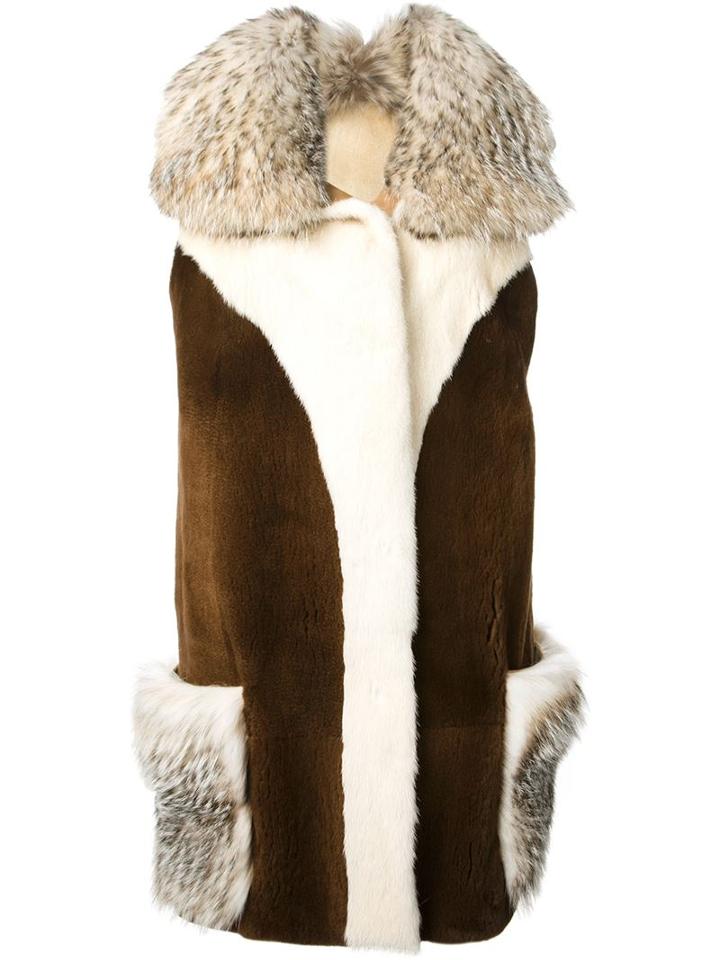 Liska 'yvette' Coat, Women's, Size: Large, Brown, Mink Fur/racoon Fur/lamb Fur
