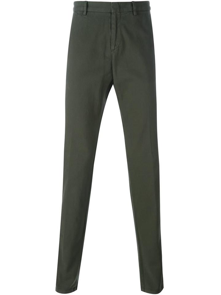 Z Zegna Concealed Button Chino Trousers, Men's, Size: 48, Green, Cotton/spandex/elastane