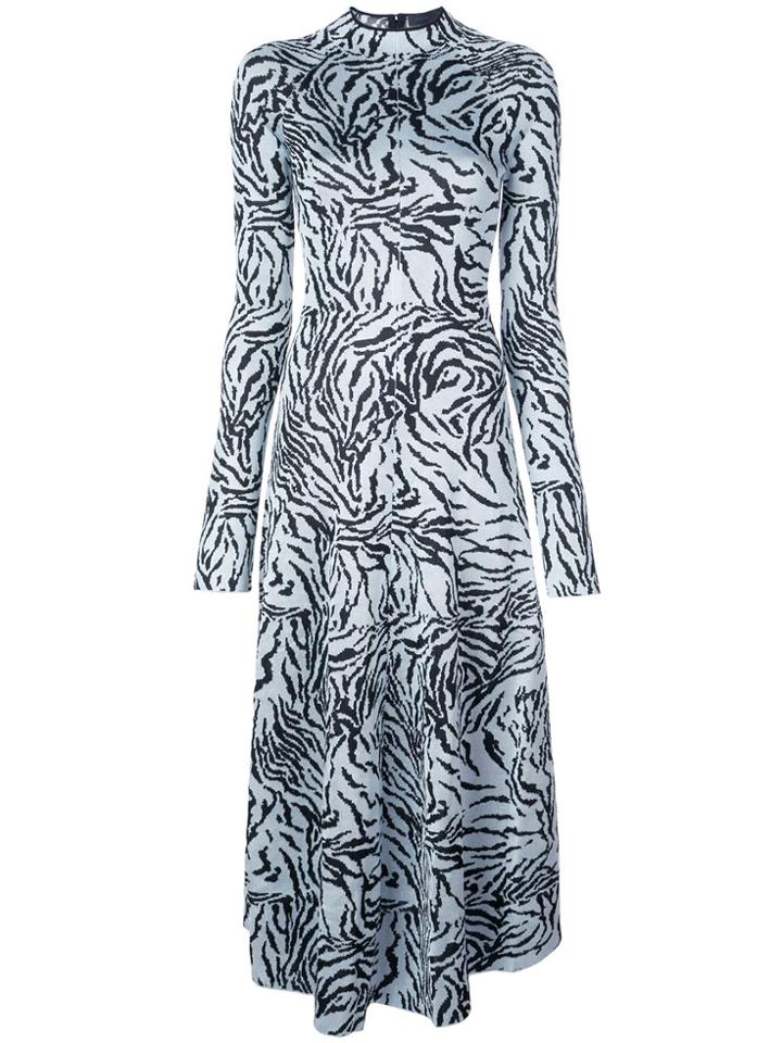 Proenza Schouler Zebra Jacquard Long Sleeve Dress - Blue