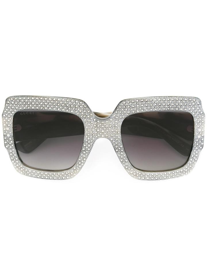Gucci Eyewear Oversize Crystal Square Sunglasses - Grey