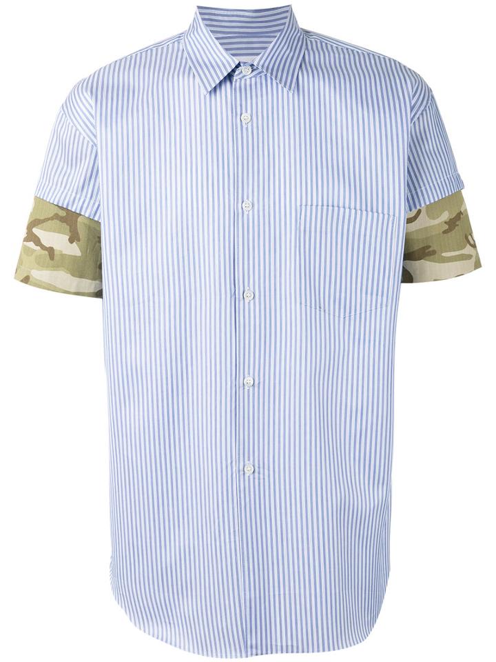 Comme Des Garçons Shirt Camouflage Detail Striped Shirt, Men's, Size: Xl, Blue, Cotton