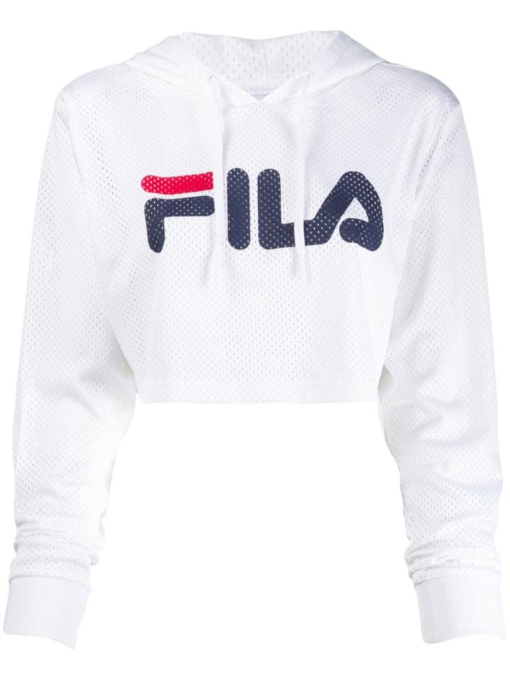 Fila Logo Print Cropped Hoodie - White