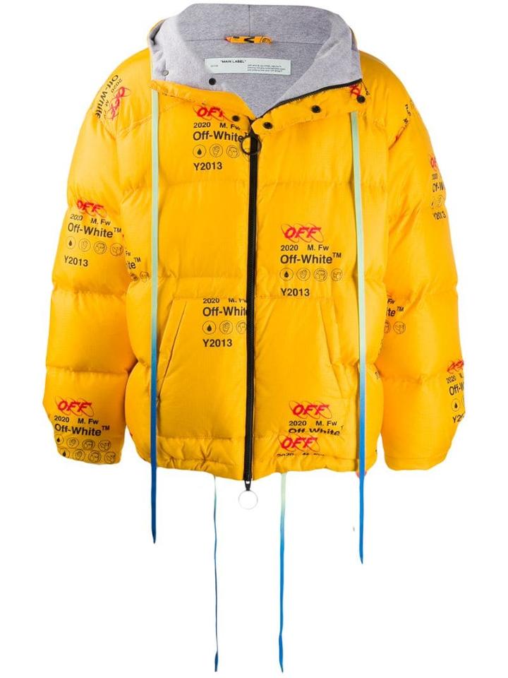 Off-white Printed Logo Puffer Jacket - Yellow