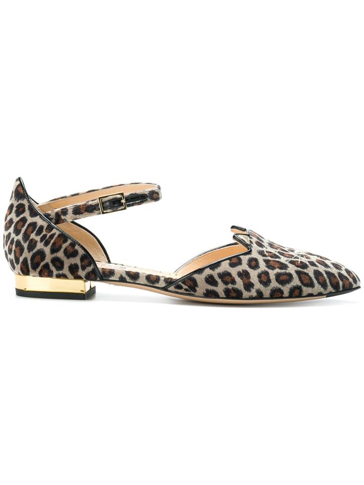 Charlotte Olympia Leopard Print Kitty Flats - Nude & Neutrals