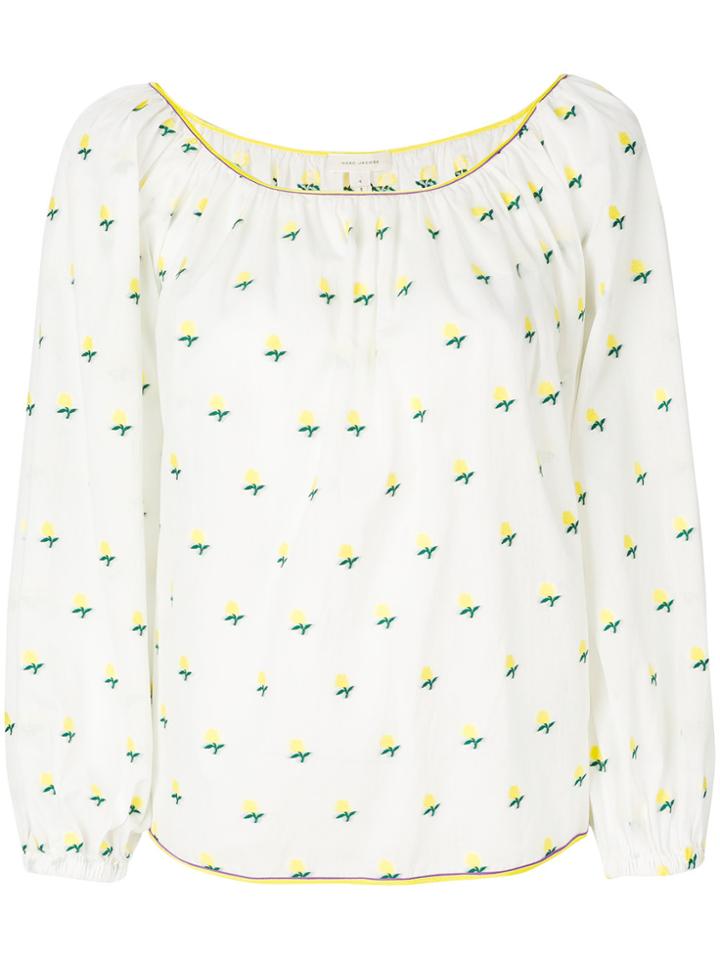 Marc Jacobs Rose Fil-coupé Peasant Blouse - White