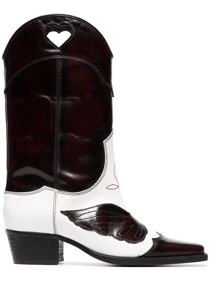Ganni White And Dark Brown Marlyn 45 Leather Cowboy Boots - Black