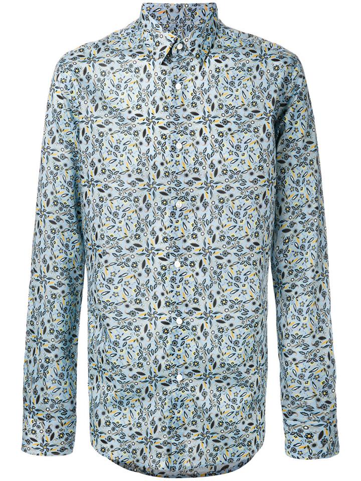 Fendi Floral Printed Shirt, Men's, Size: 41, Blue, Cotton