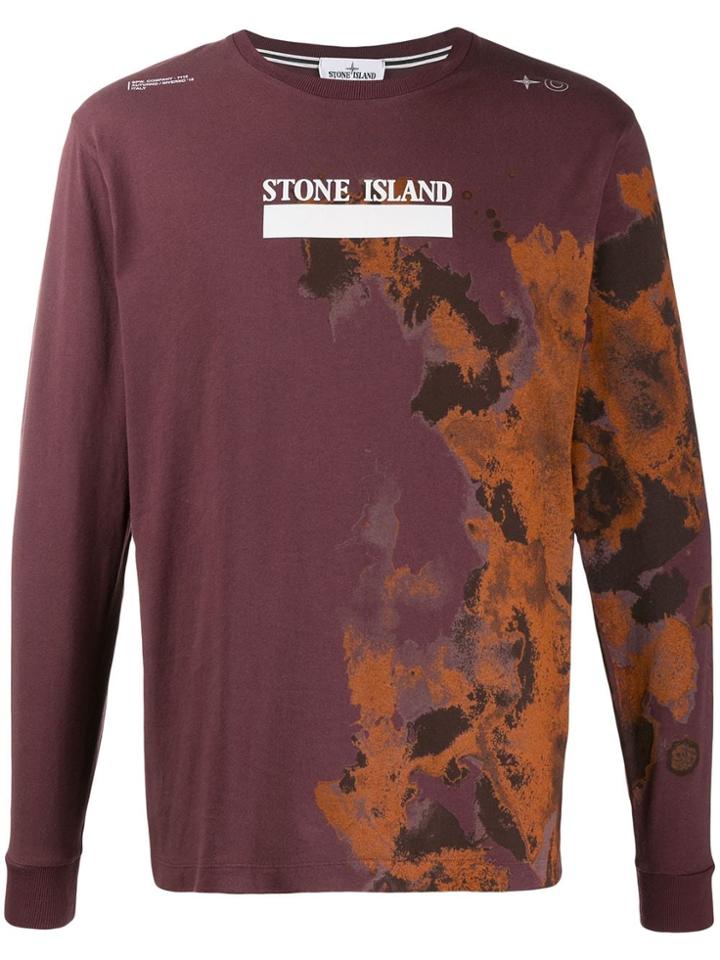 Stone Island Logo Print Longsleeved T-shirt - Red