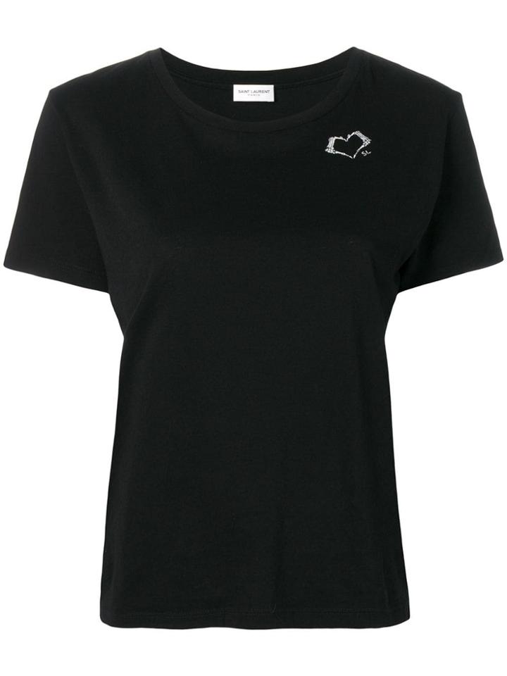 Saint Laurent Heart Logo Print T-shirt - Black
