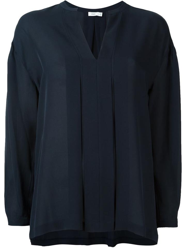 Vince Pleated Blouse, Women's, Size: S, Blue, Silk