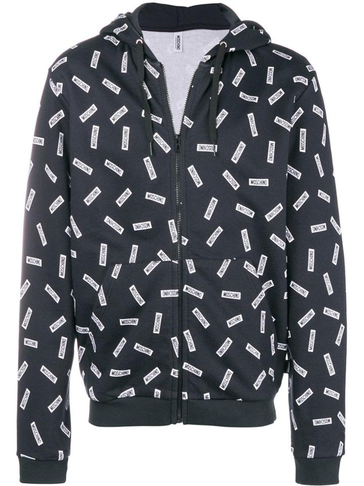 Moschino Printed Zip Front Hoodie - Black