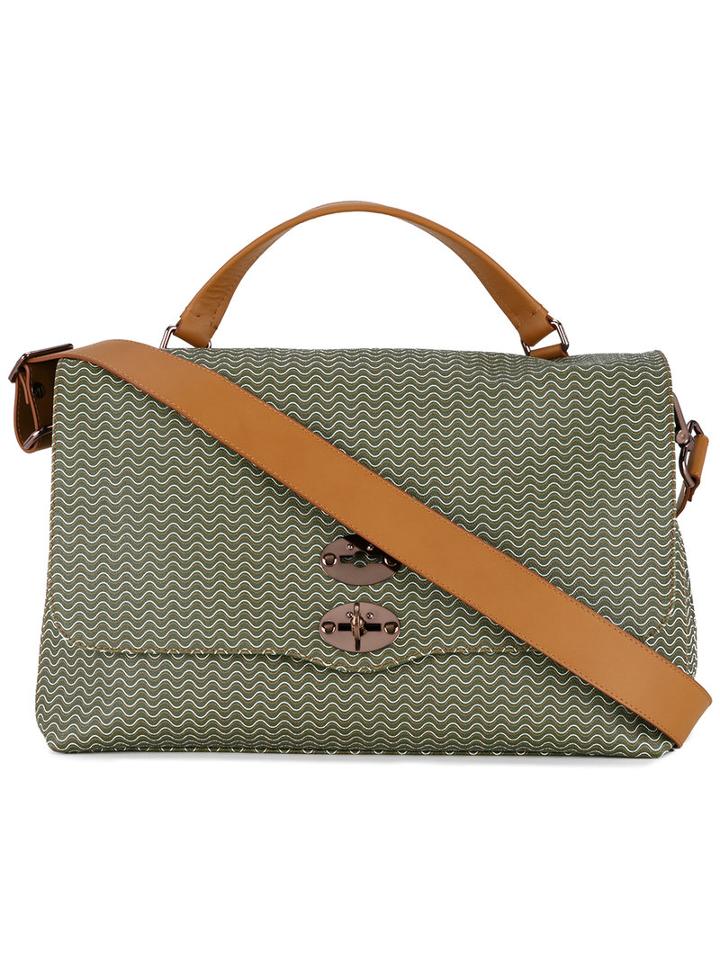 Zanellato Patterned Shoulder Bag With Contrast Handles And Shoulder Strap, Men's, Green, Calf Leather