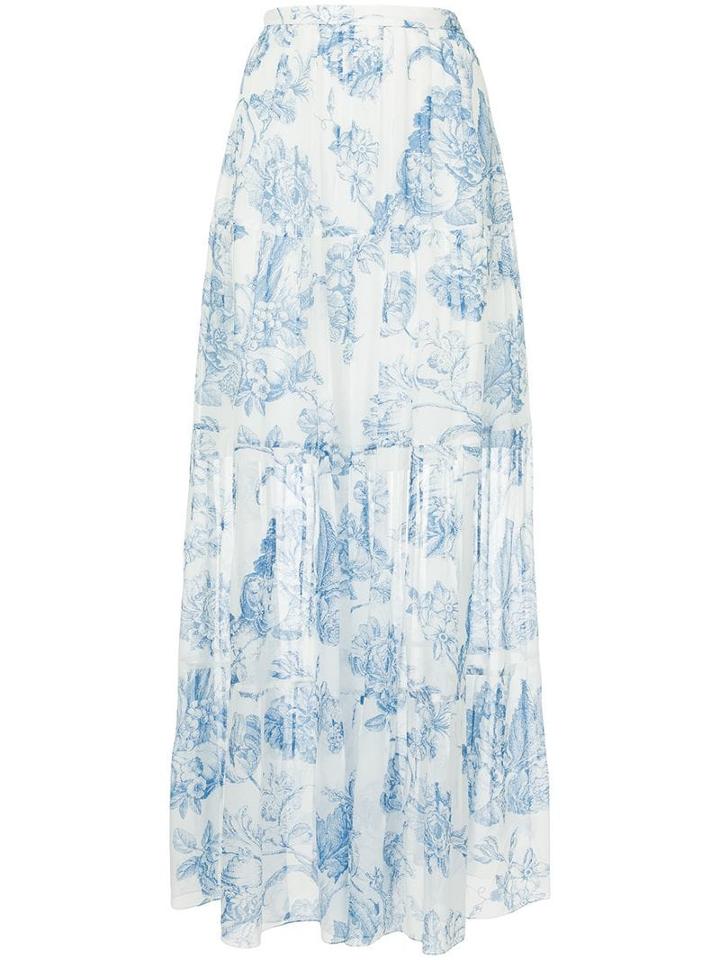 Oscar De La Renta Tiered Floral Print Skirt - White