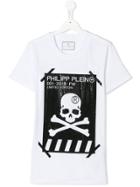 Philipp Plein Junior Teen Skull And Crossbones Logo T-shirt - White