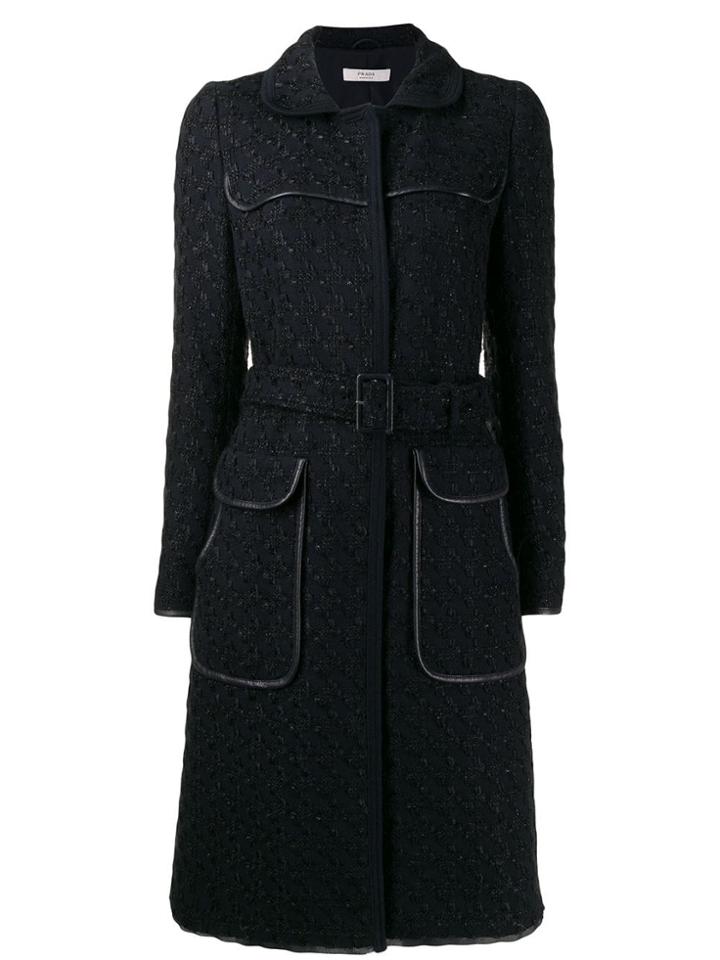 Prada Vintage 2000's Jacquard Midi Coat - Black