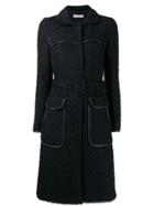 Prada Vintage 2000's Jacquard Midi Coat - Black