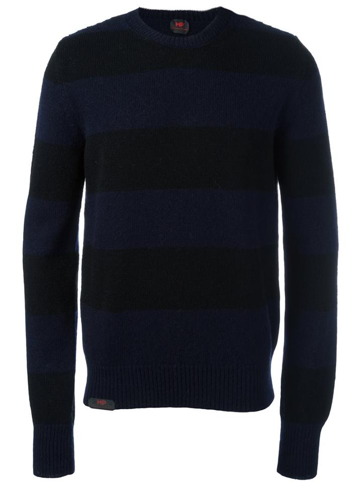 Mp Massimo Piombo Striped Shetland Wool Sweater, Men's, Size: Large, Black, Virgin Wool