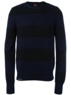 Mp Massimo Piombo Striped Shetland Wool Sweater, Men's, Size: Large, Black, Virgin Wool