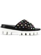 Red Valentino Red(v) Crystal Embellished Slides - 0no Nero
