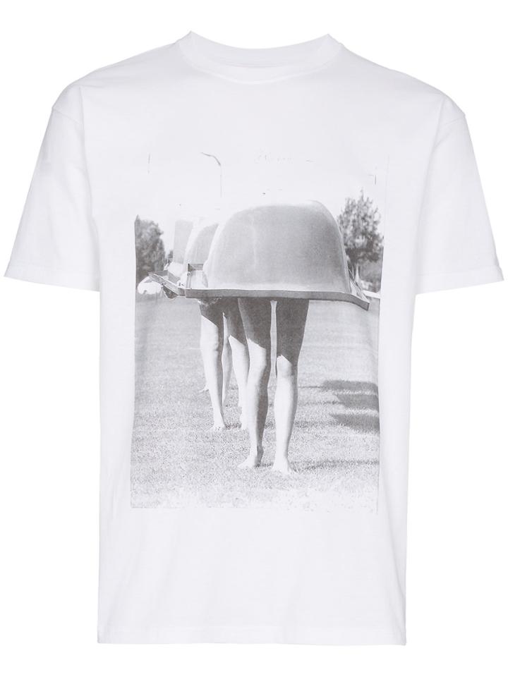 Languages Bathtub Print Short Sleeve Cotton T Shirt - White