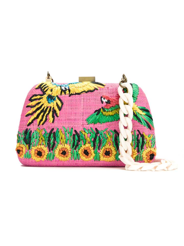 Serpui Embroidered Raffia Clutch - Pink & Purple