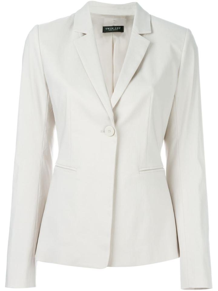 Twin-set One Button Blazer, Women's, Size: Large, Grey, Viscose/polyamide/spandex/elastane/acetate