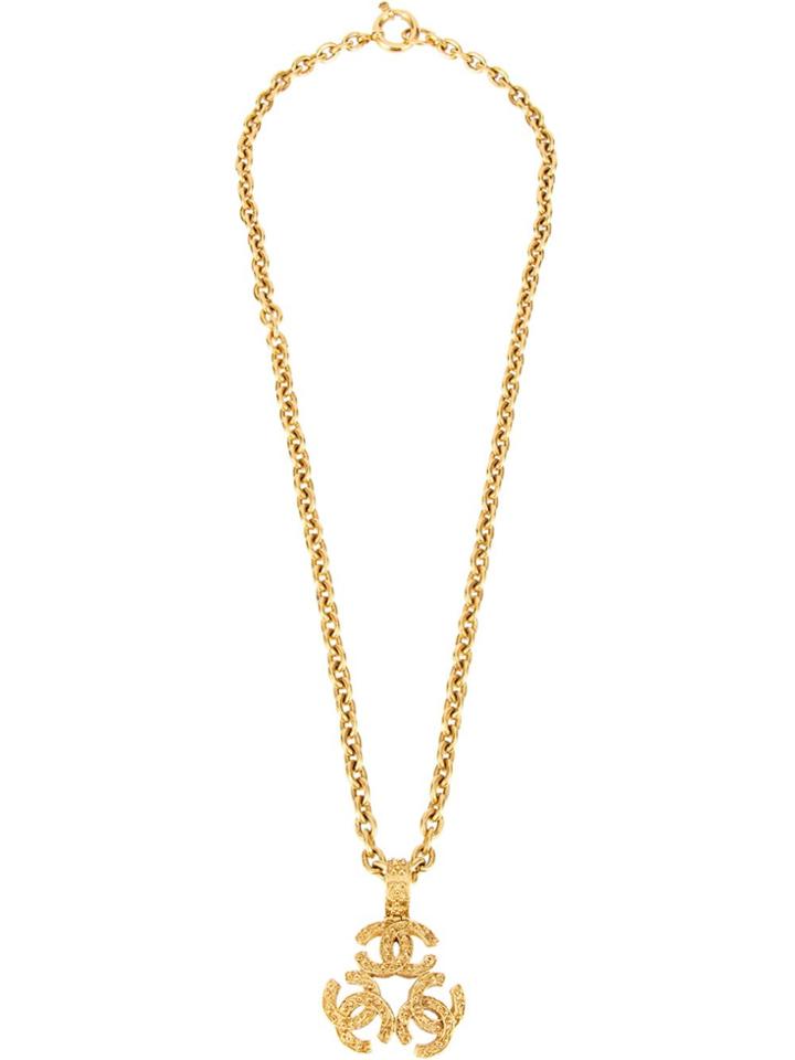 Chanel Vintage Cc Logo Triple Charm Pendant Necklace - Metallic