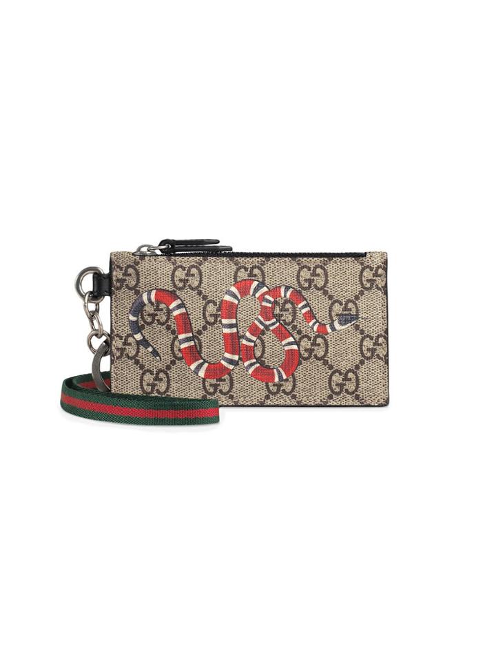 Gucci Kingsnake Print Gg Supreme Card Case - Neutrals