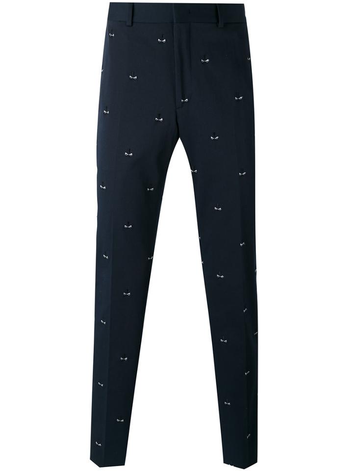 Fendi - Embroidered Tailored Trousers - Men - Cotton/spandex/elastane/viscose - 48, Blue, Cotton/spandex/elastane/viscose