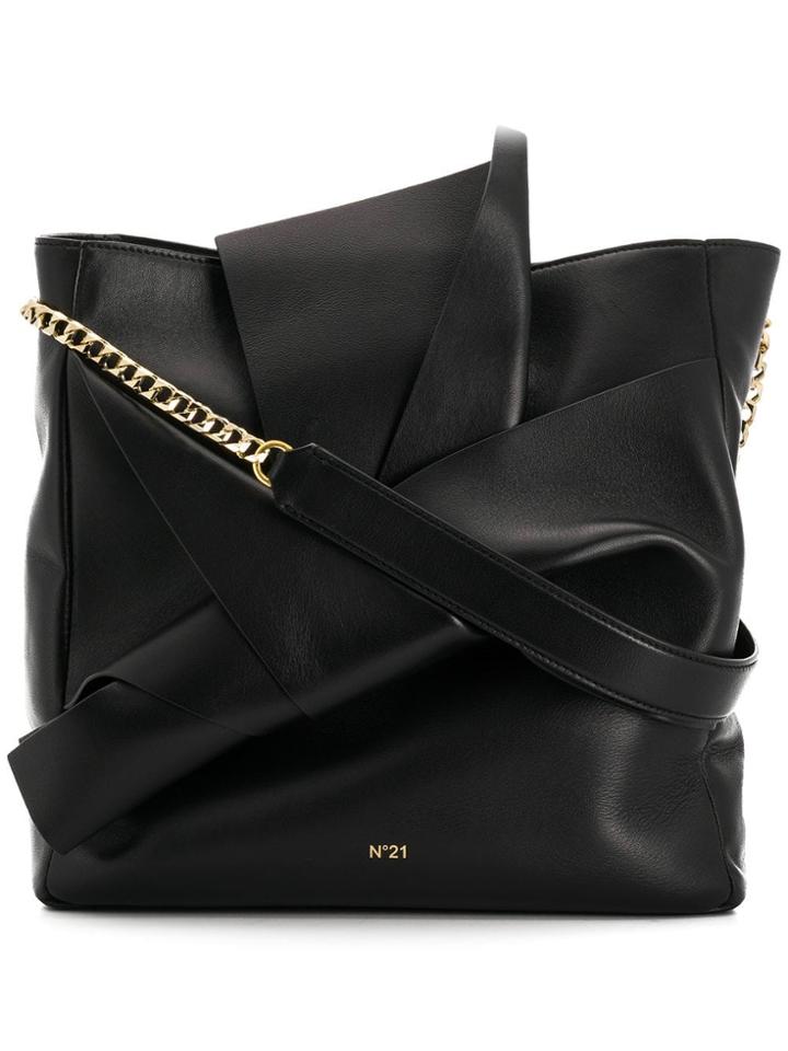 No21 Bow Embellished Shoulder Bag - Black