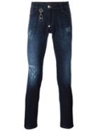 Philipp Plein Distressed Slim-fit Jeans, Men's, Size: 33, Blue, Cotton/spandex/elastane