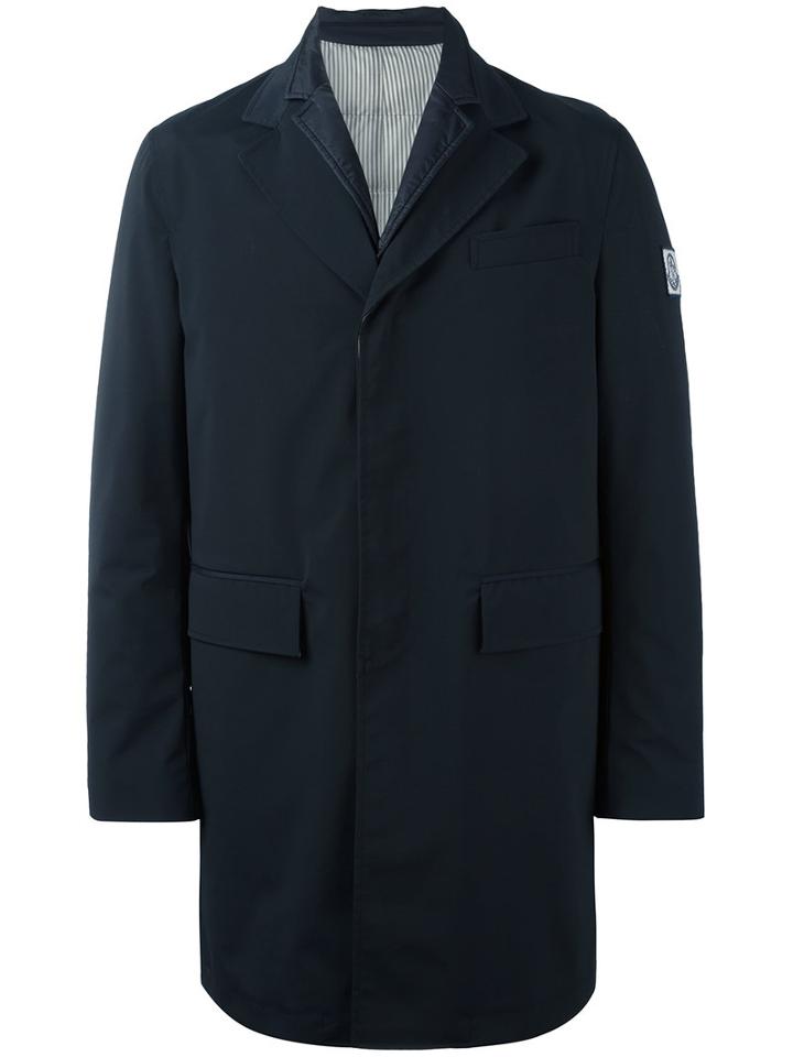 Moncler Gamme Bleu - Logo Patch Single-breasted Coat - Men - Feather Down/polyamide/spandex/elastane/cupro - 2, Blue, Feather Down/polyamide/spandex/elastane/cupro