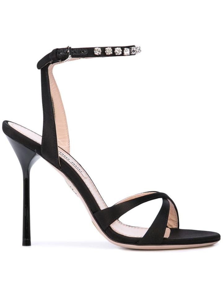 Miu Miu Embellished Strap Sandals - Black