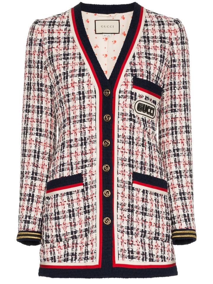 Gucci Ribbon Tweed Cotton Linen Blend Jacket - Multicolour