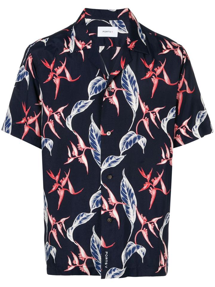 Ports V Botanical Print Button-up Shirt - Blue