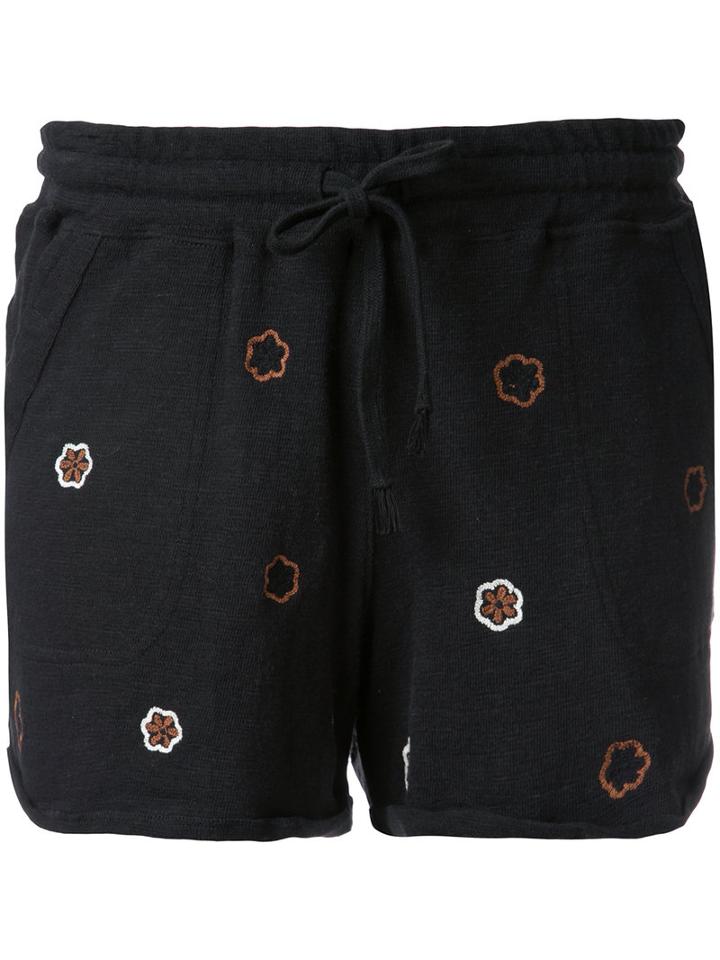 Jupe By Jackie Floral Embroidery Shorts, Size: Medium, Black, Cotton/spandex/elastane