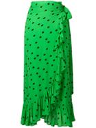 Ganni Polka Dot Ruffled Wrap Skirt - Green