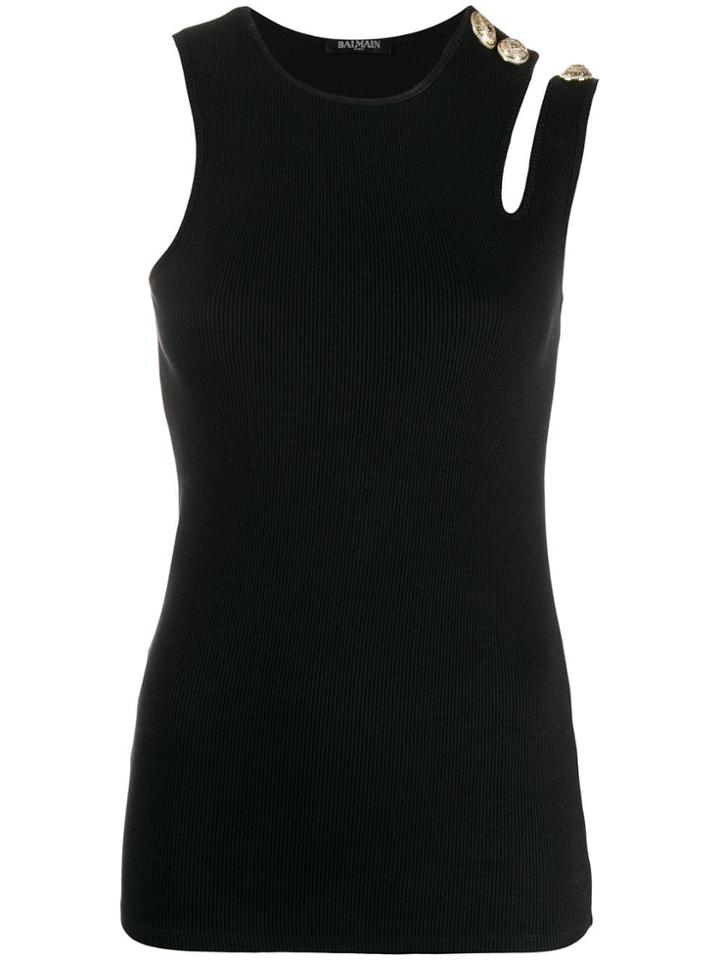 Balmain Cut-out Shoulder Tank Top - Black