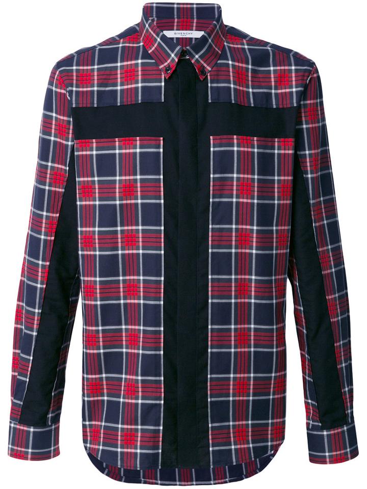 Givenchy - Crucifix Panel Checked Shirt - Men - Cotton - 41, Red, Cotton