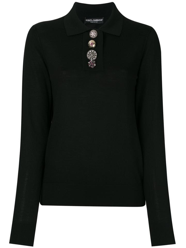 Dolce & Gabbana Long Sleeve Polo Shirt - Black
